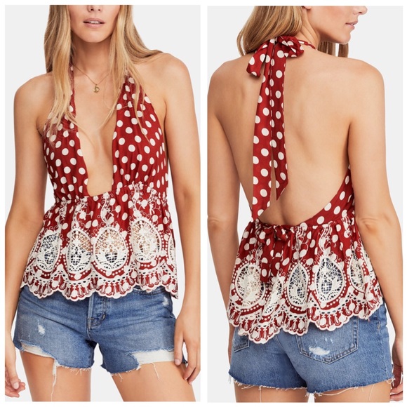 Free People Tops - Free People Lunch Date Deep-V Halter Top